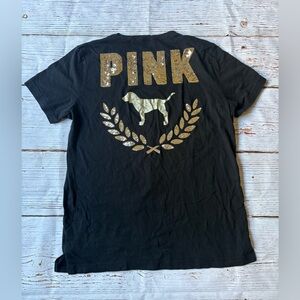 PINK Victoria's Secret Black Tee with Gold Sequin Accents